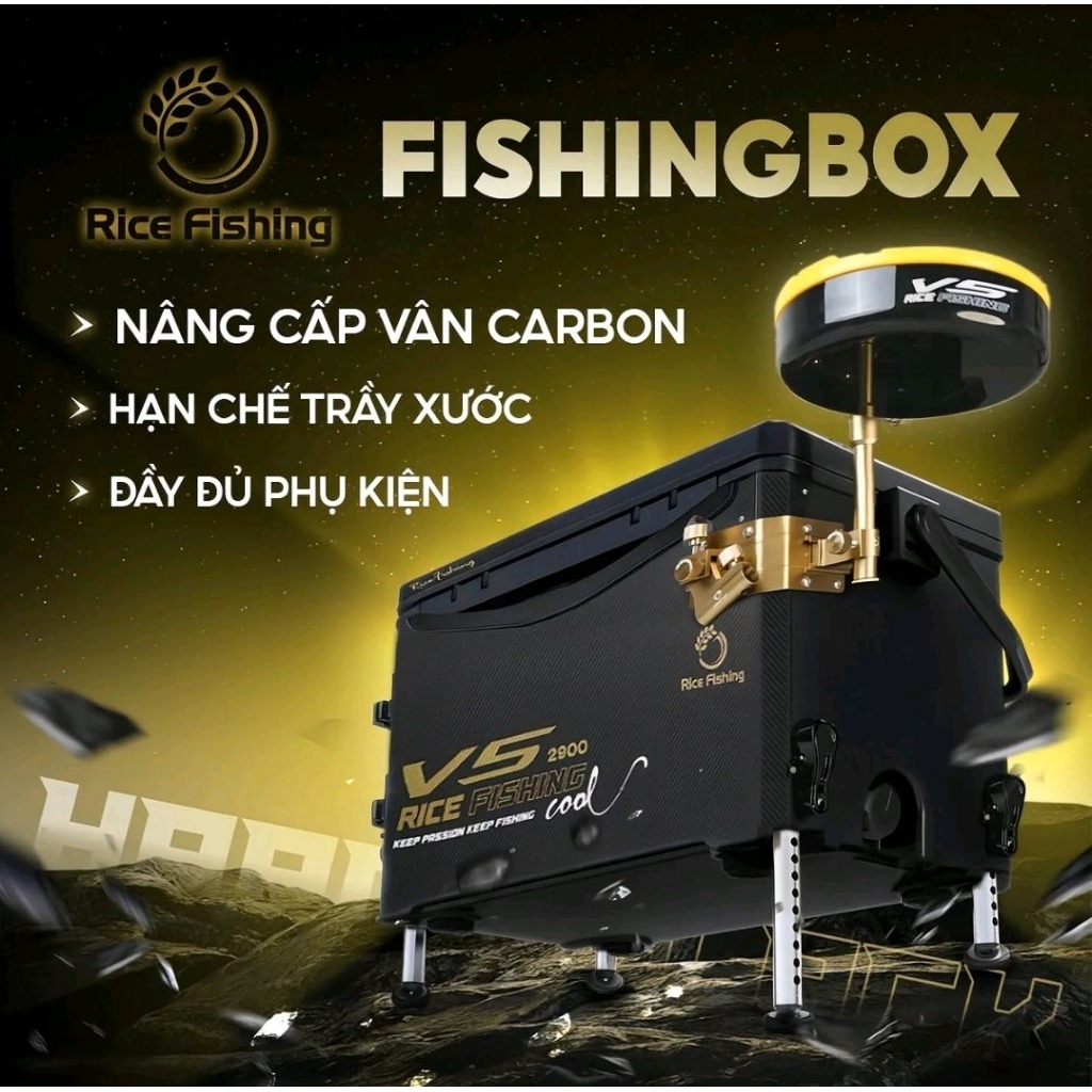 Thùng Câu Đài V5 Rice Fishing Đại Lý Phiên Bản 29 Lít Độc Quyền