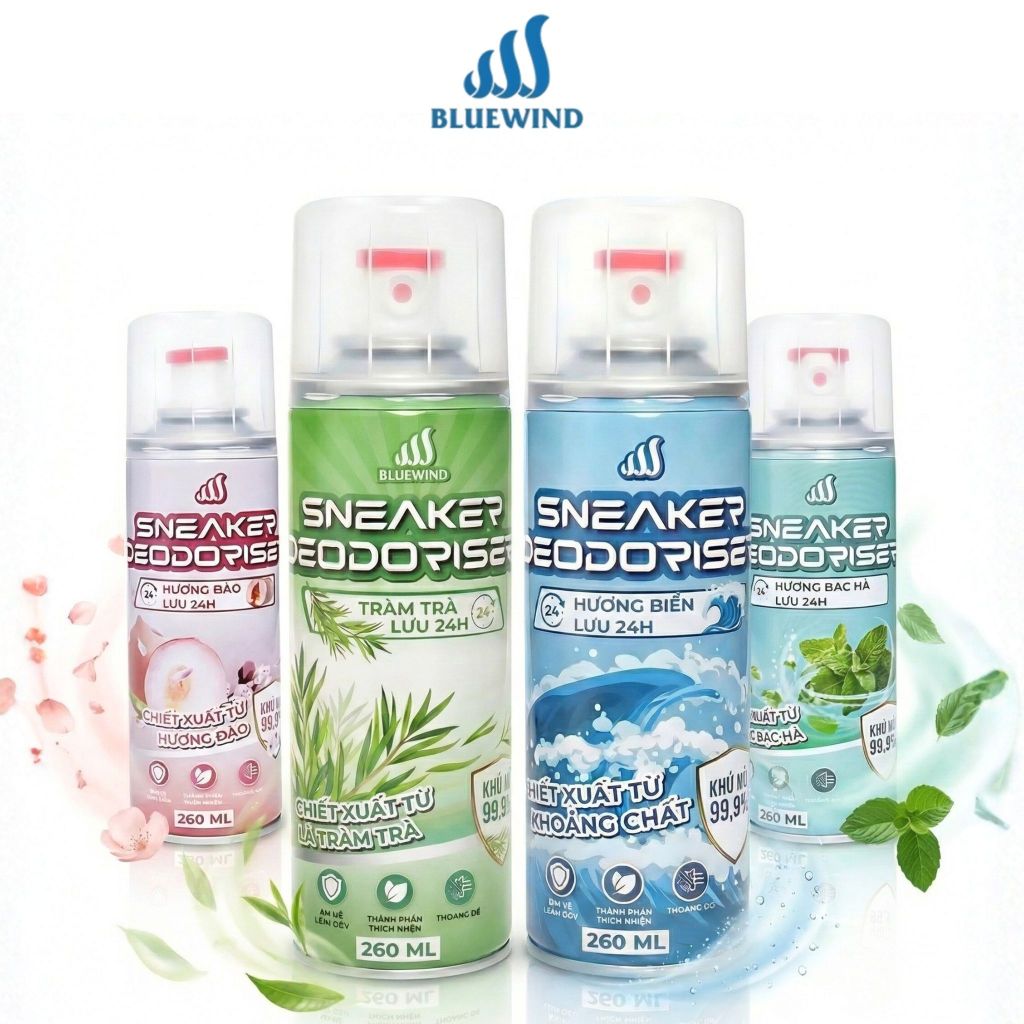 Chai Xịt Khử Mùi Giày BLUEWIND Nano Bạc Diệt Khuẩn, Khô Nhanh, Khử Hôi, Hút Ẩm, Lưu Hương 24H 9112