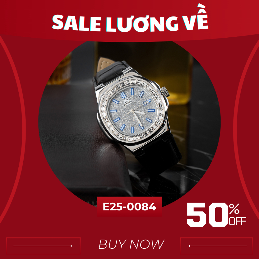 Đồng Hồ Nam - Thương Hiệu ETERNO E25-0084 Dây Da Thiết Kế Sang Trọng Lịch lãm - Đính Đá