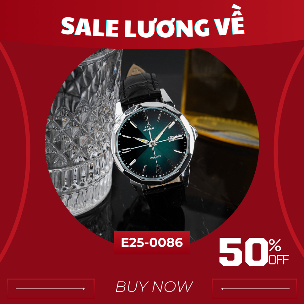 Đồng Hồ Nam - Thương Hiệu ETERNO E25-0086 Viền Đính Đá Khối Dây Da Cao Cấp