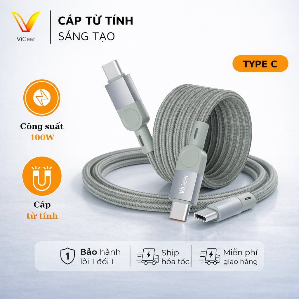 Dây Sạc Từ Tính Độc Đáo ViGear: C to L 27W & C to C 100W cho Điện Thoại CS03