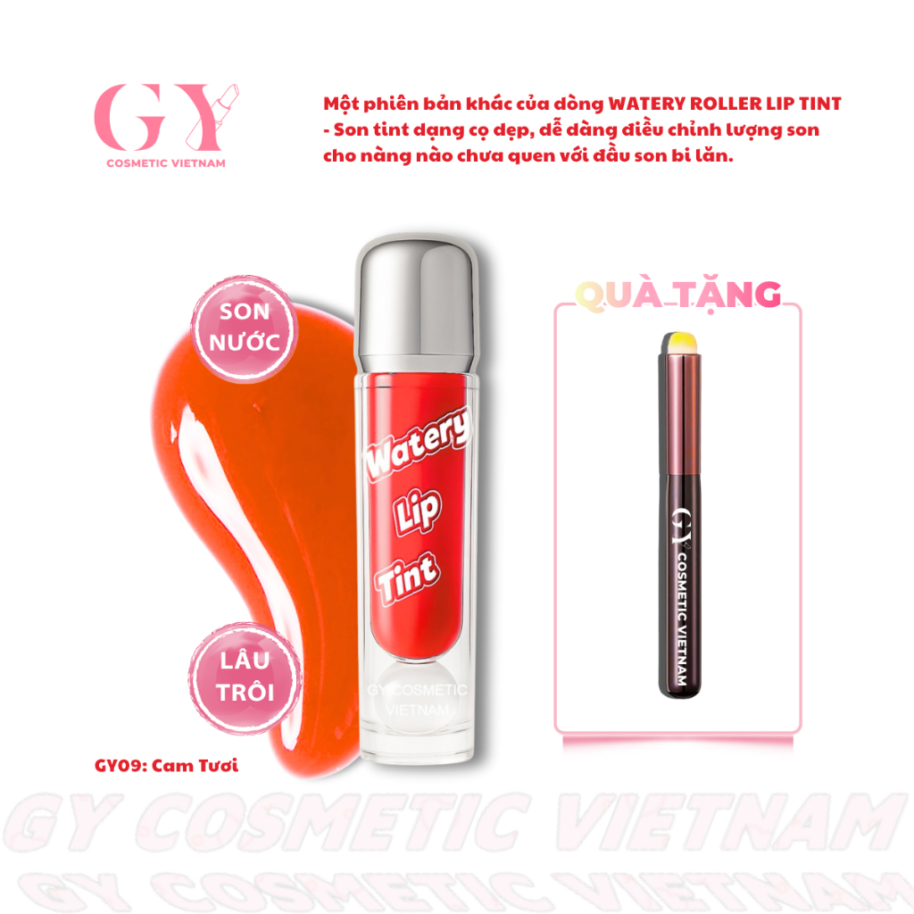 Son Tint Lì Watery Lip Tint 5ml, Màu GY09 Cam Tươi, Lì Mịn, Nhẹ Môi, GY Cosmetic Vietnam