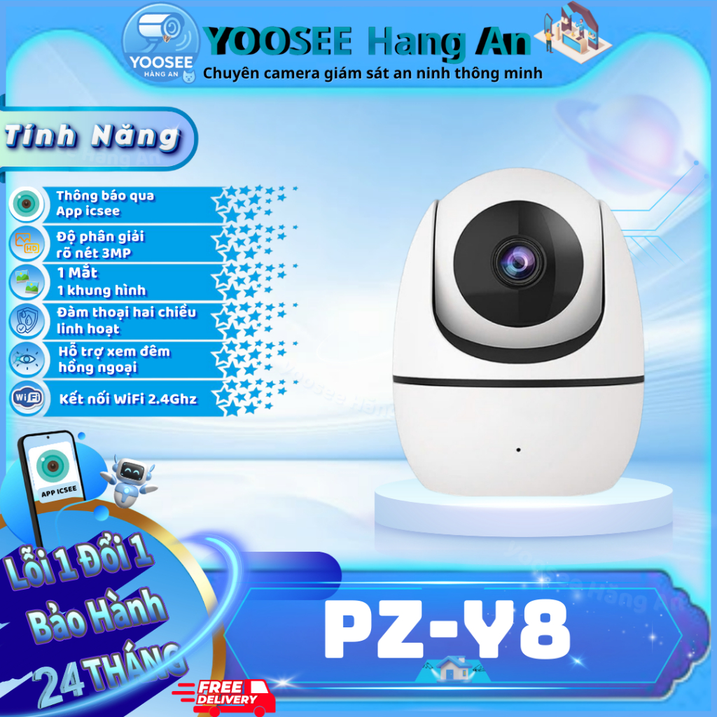 Cameras giám sát iCSee Pz-Y8 Báo động phát hiện chuyển động có âm thanh- Ánh sáng ban đêm- WIFI 2.4G
