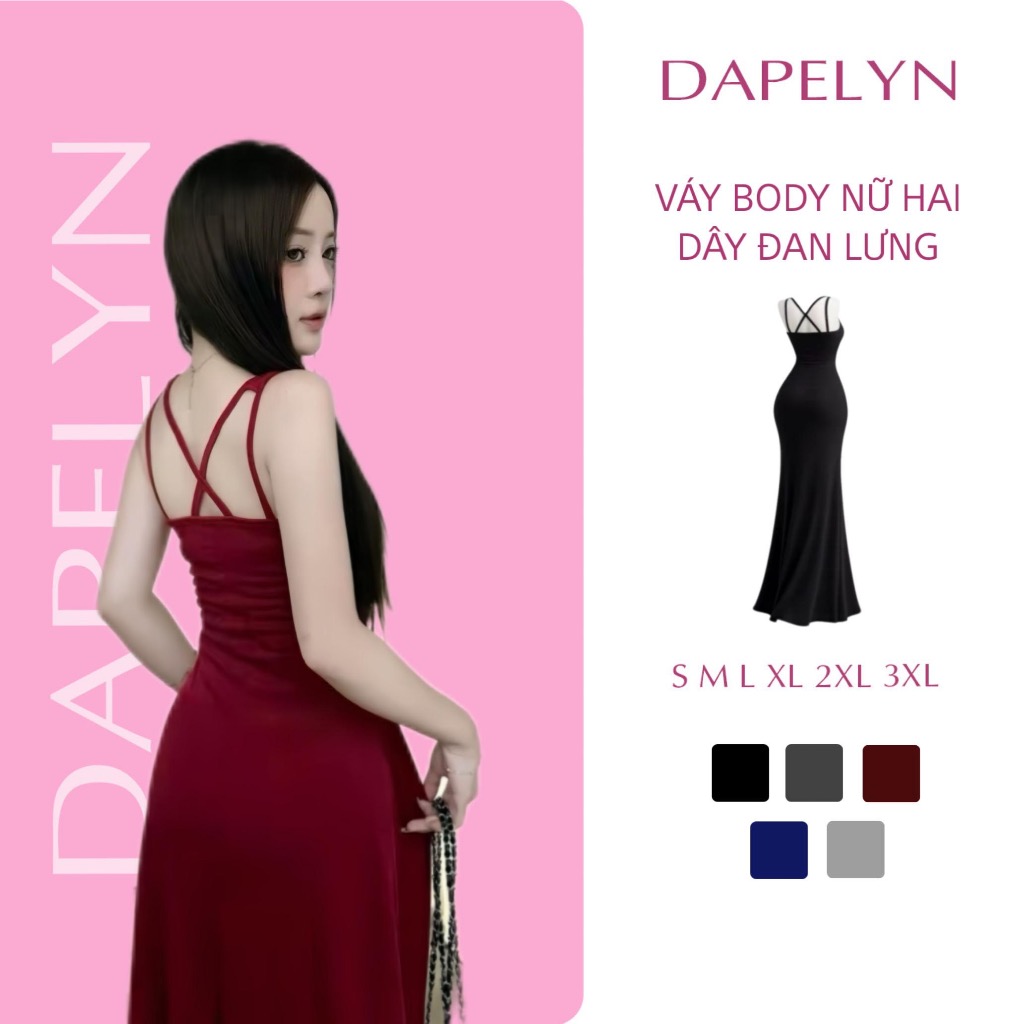 Đầm Body Nữ 2 Dây Bản To Có Mút Ngực Cổ Vuông Dây Chéo Lưng, Đầm Nữ Dáng Dài ( có Bigsize) đầm nữ 33 | BigBuy360 - bigbuy360.vn