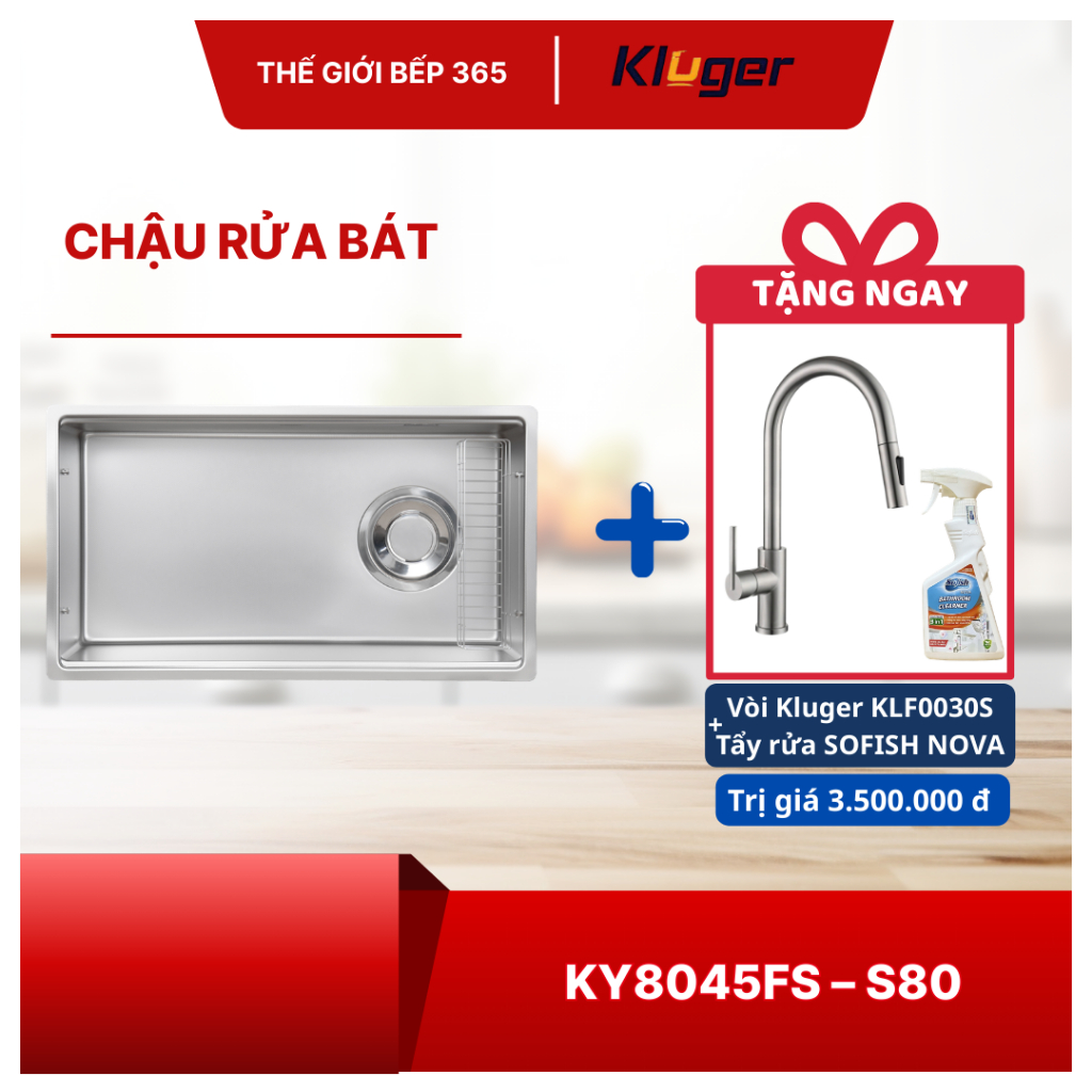 [TẶNG VÒI] Chậu rửa chén Kluger KY8045FS – S80 Phụ Kiện Đầy Đủ, Dễ Dàng Sử Dụng