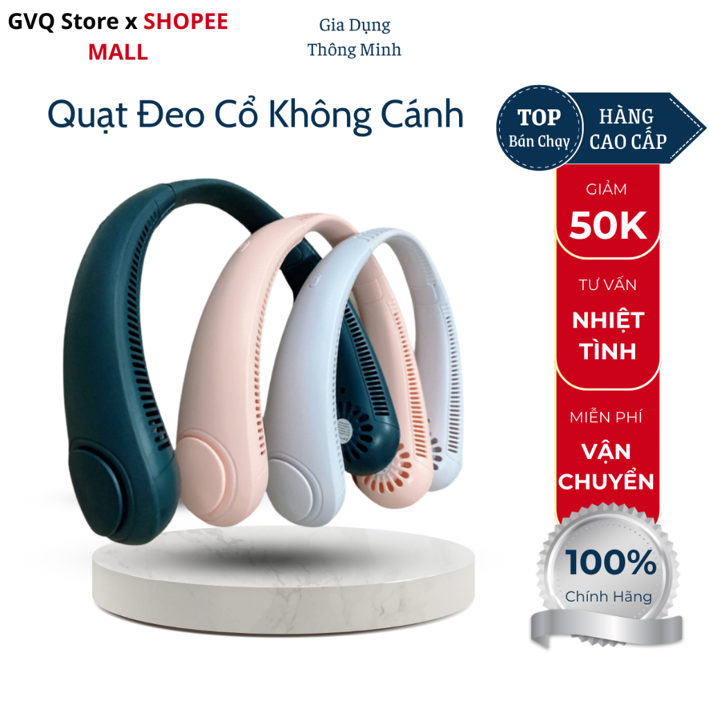 Quạt Đeo Cổ Không Cánh GVQ Store 3 Mức Độ Gió Sạc Điện Thiết Kế Nhỏ Gọn Mang Theo Tiện Lợi