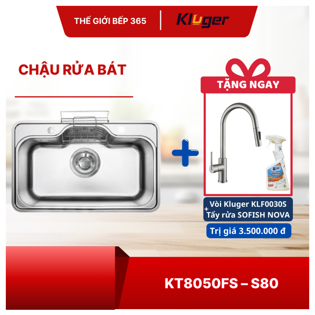 [TẶNG VÒI] Chậu rửa chén Kluger KT8050FS – S80 Thiết Kế Đẹp Mắt, Bền Bỉ Theo Thời Gian