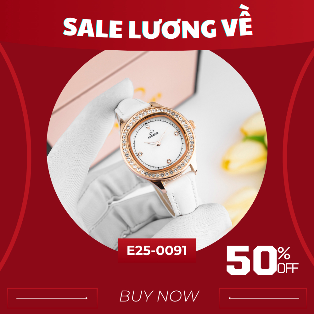 Đồng Hồ Nữ - Thương Hiệu ETERNO E25-0091 dây da, viền đính đá tinh tế _ đồng hồ nữ