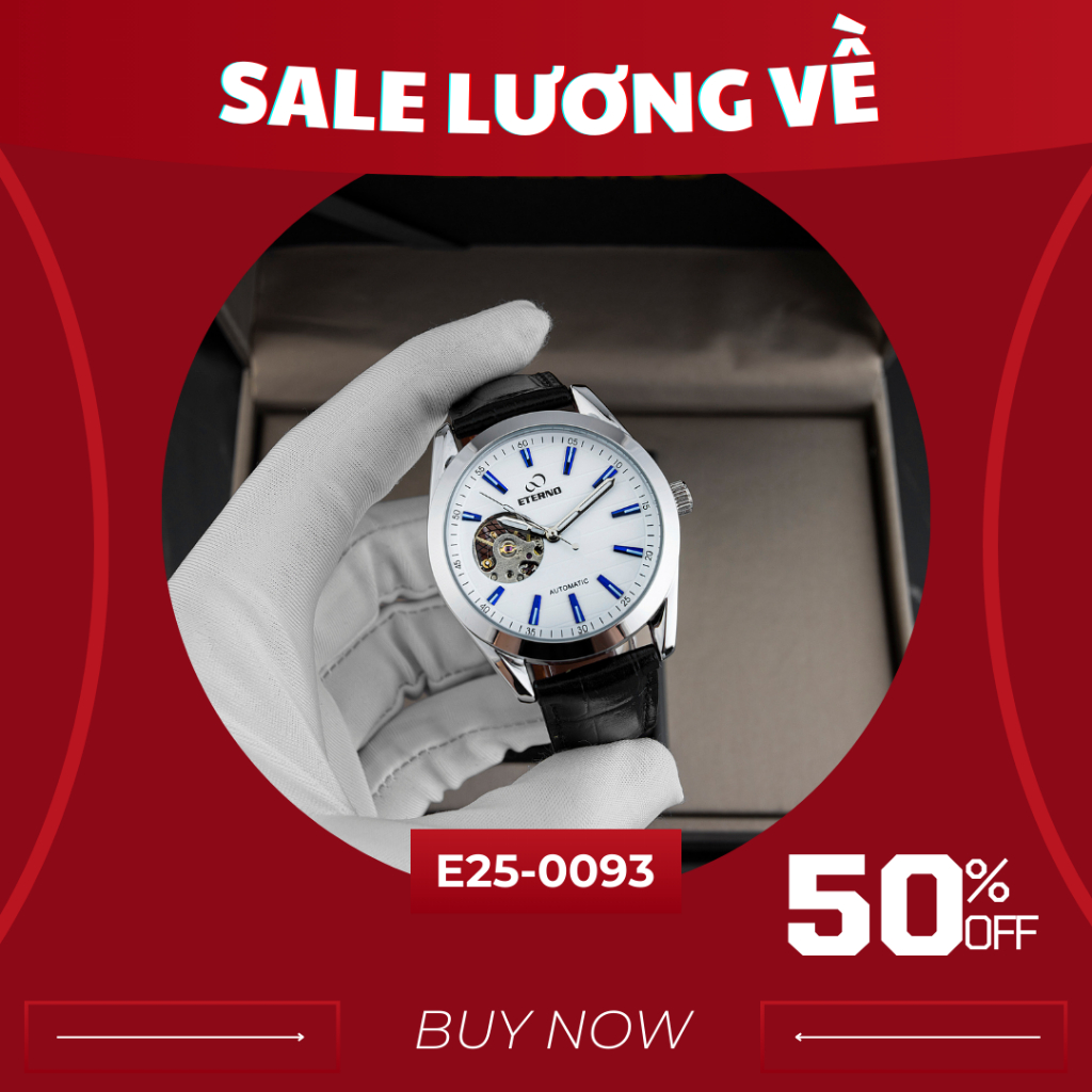 Đồng Hồ Nam - Thương Hiệu ETERNO E25-0093 Dây Da Êm Tay, Lộ Cơ 2 Mặt Sang Trọng