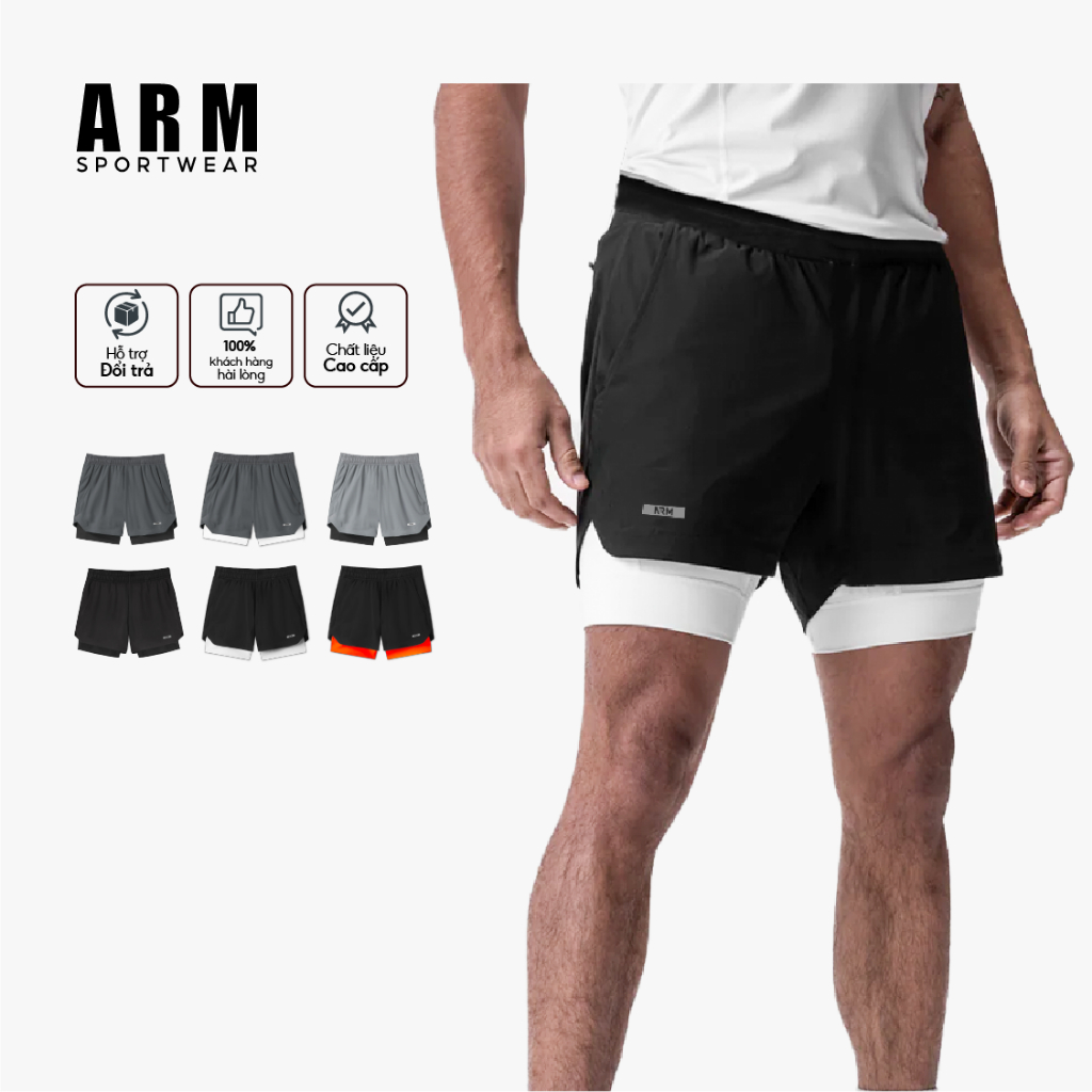 Quần Tập Gym Nam 2 lớp ARISMAN Gym Power Short thoáng khí, thấm hút mồ hôi và khô nhanh, thoải mái vận động