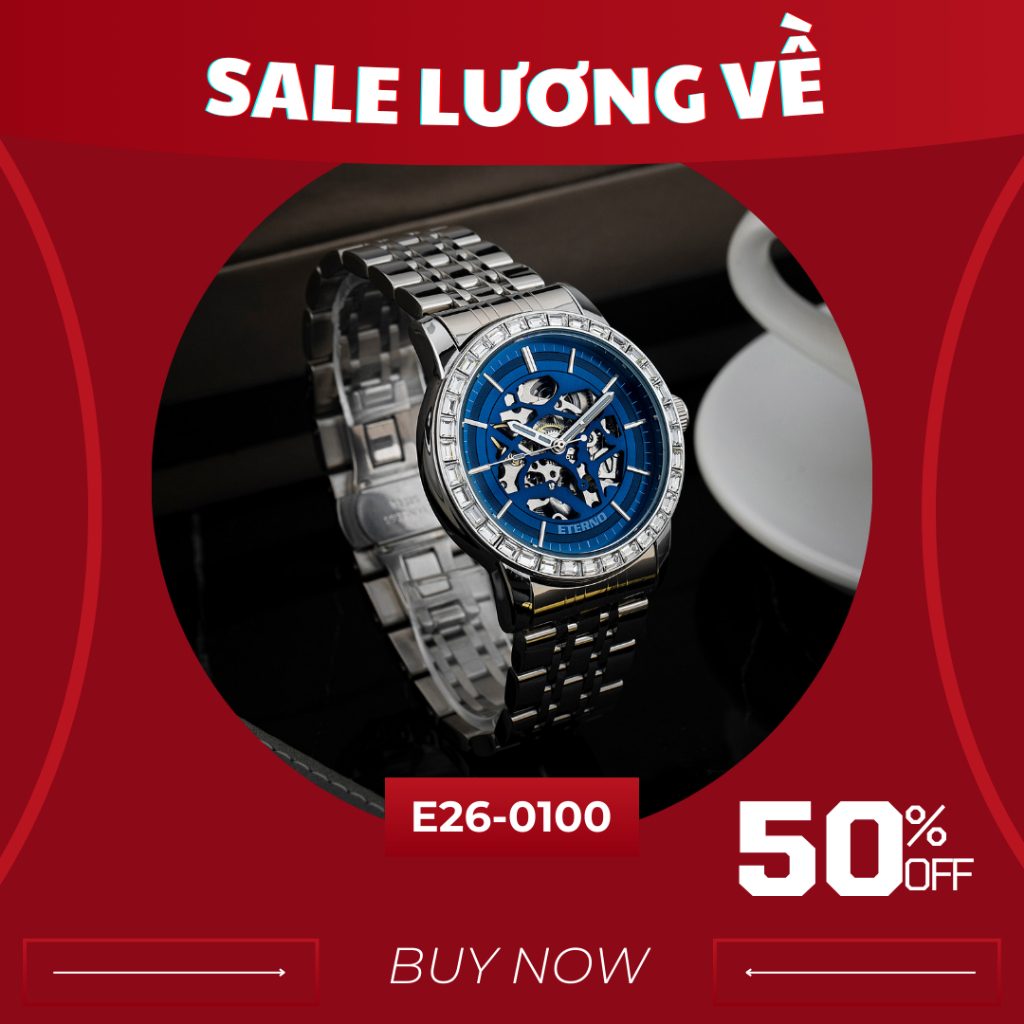Đồng Hồ Cơ Nam - Thương Hiệu ETERNO E26-0100 Thiết kế mặt đồng hồ độc đáo