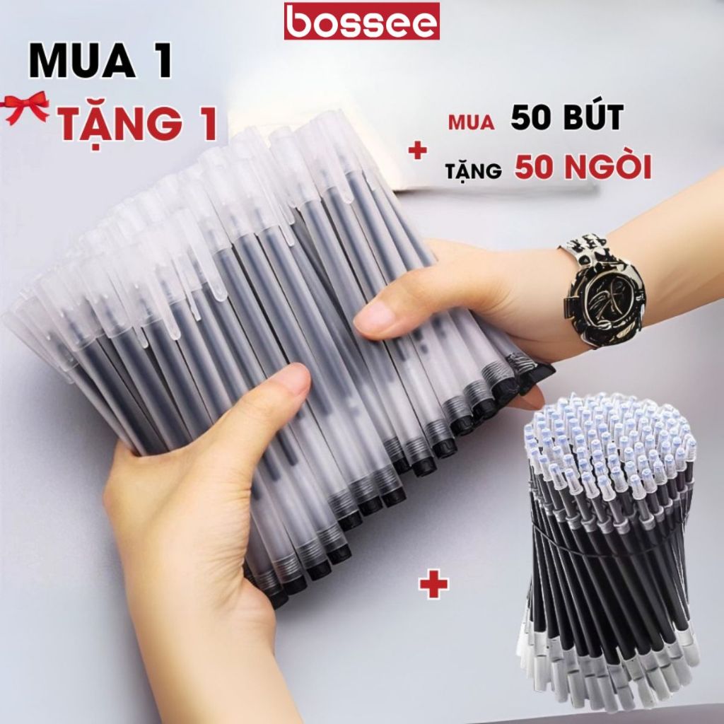 [MUA 1 TẶNG 1] Bút Mực Gel SET 50 Bút Tặng 50 Ngòi Thay, Bút Bi Học Sinh, Văn Phòng Phẩm Giá Rẻ Mực 
