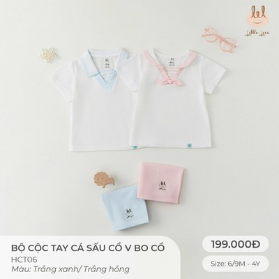 BỘ CỘC TAY VẢI DA CÁ CỔ V BO CỔ [ SIÊU MỀM, MÁT, MỊN CO DÃN VÀ THẤM HÚT TỐT] SZ 6/9M - 4Y (HCT06)