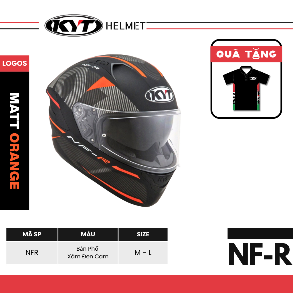 KYT - Mũ Bảo Hiểm Fullface - NFR LOGOS MATT ORANGE
