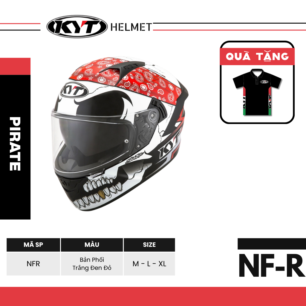 KYT -Mũ Bảo Hiểm Fullface - NFR PIRATE -  Chống Trầy, Chống Tia UV