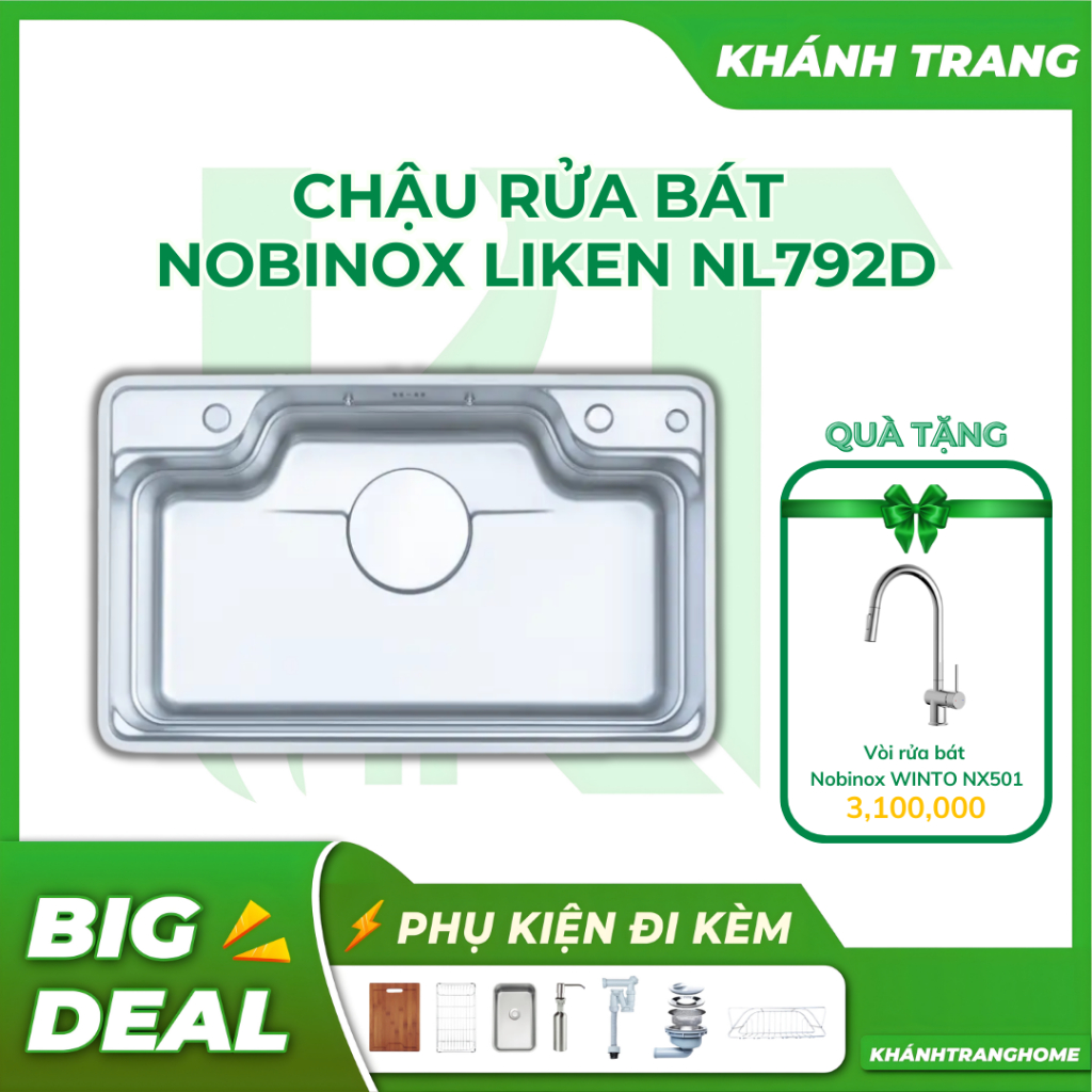 [TẶNG VÒI CAO CẤP] Chậu rửa chén Nobinox LIKEN NL792D, bề mặt linen chống xước - Khánh Trang Home