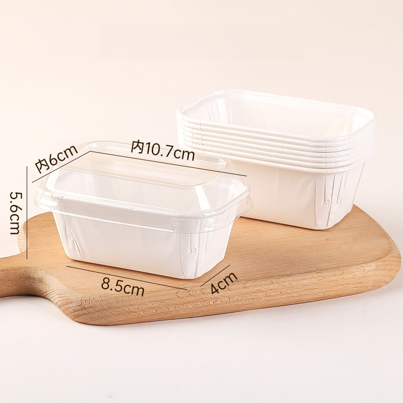 50 Cốc Giấy Nướng Bánh Ngọt Muffin, Bánh Chuối Trực Tiếp Hình Chữ Nhật 140ml Có Nắp PET - CUP MUFFIN CN TRẮNG
