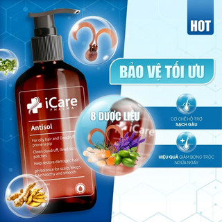 Dầu Gội iCare Pharma Antisol Giúp Giảm Ngứa Do Nấm, Viêm, Gàu Công Thức Dược Liệu Giúp Da Đầu Sạch