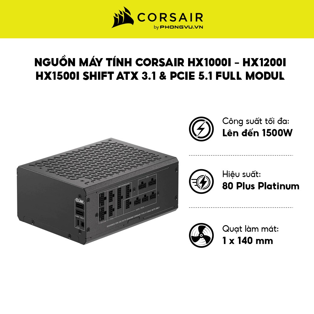 Nguồn Corsair HXi SHIFT Platinum (1000W/1200W/1500W) - ATX 3.1 - Full Modular - Bảo hành 120 tháng