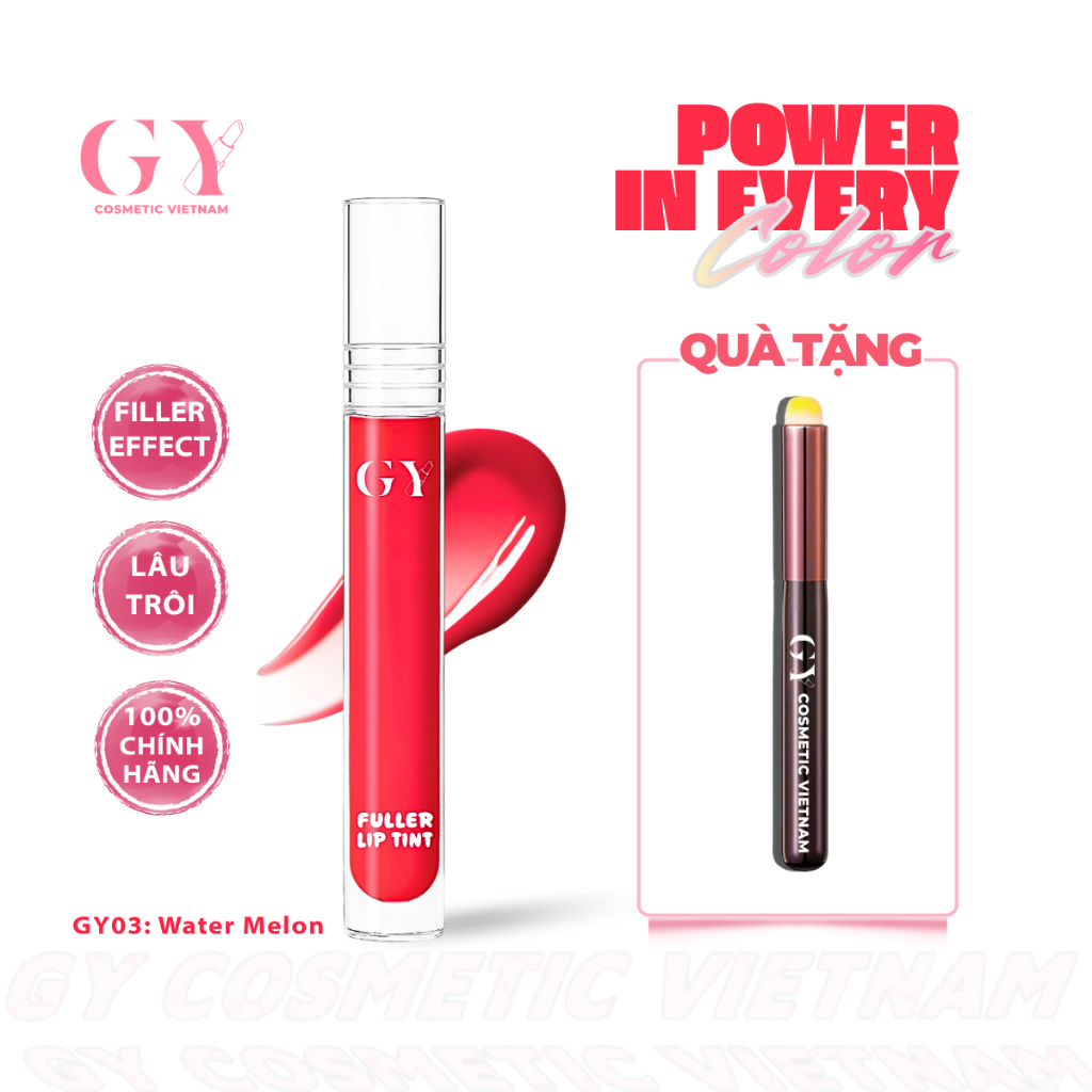 Son Lì Fuller Lip Tint 6ml, Filler Effect, Màu GY03 Watermelon, Mịn Môi, Bám Lâu, Làm Đầy Rãnh Vân M