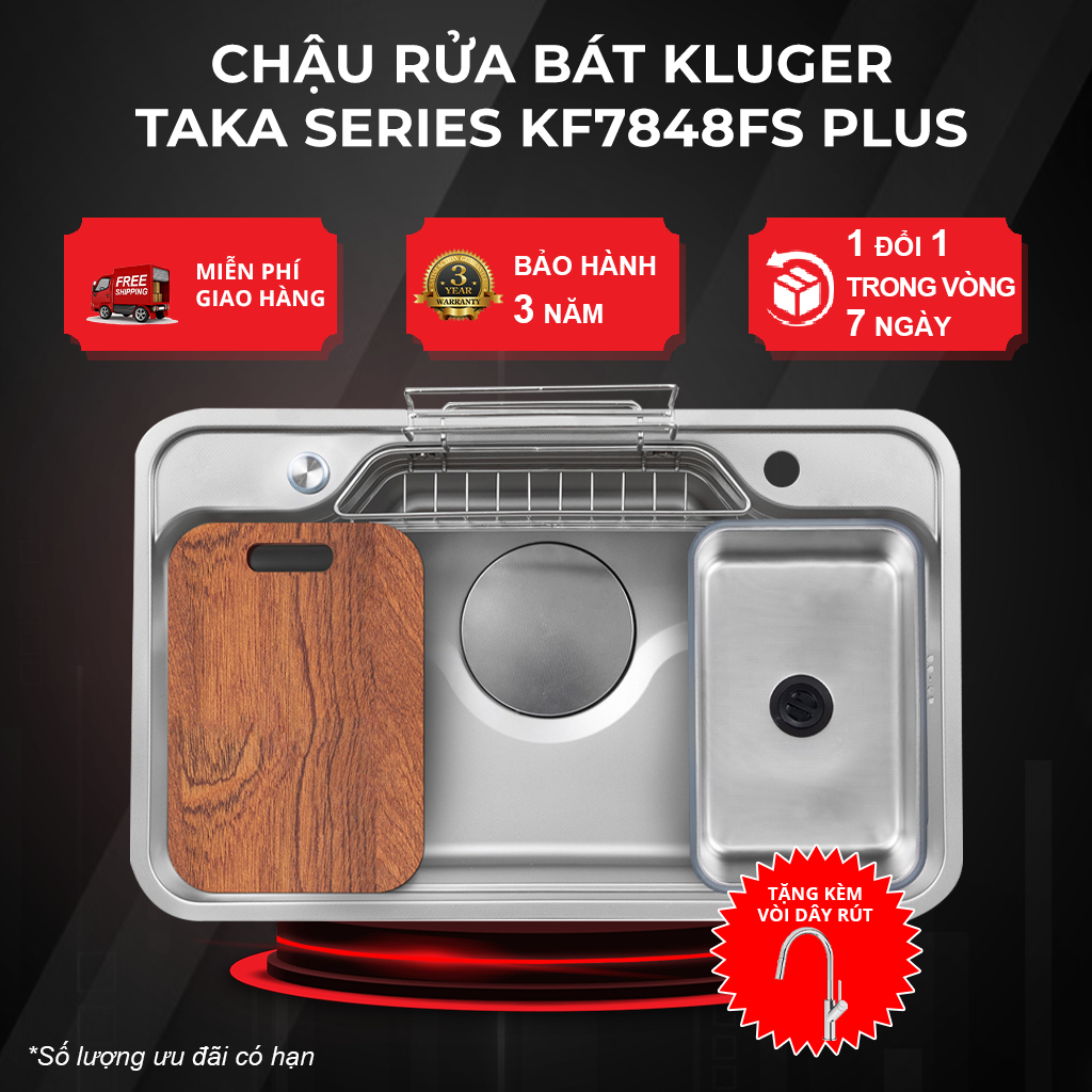Chậu rửa bát Kluger Taka Series KF7848FS (tặng kèm vòi dây rút, chống xước)
