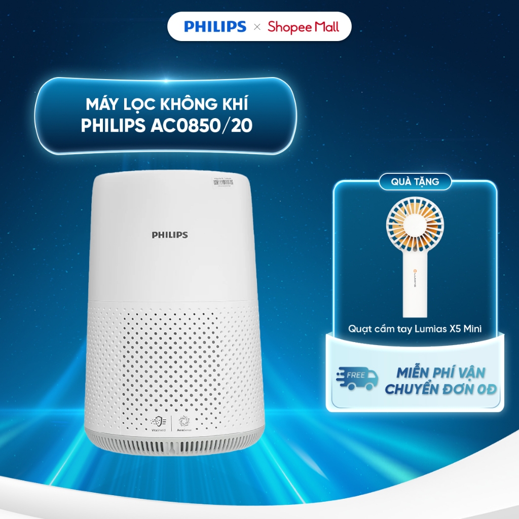 Máy lọc không khí Philips AC0850/20 - Phạm vị lọc 49m2 - Kiểm soát và theo dõi chất lượng không khí qua app Air+