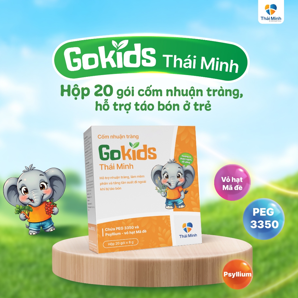 [TÁO BÓN] Cốm nhuận tràng Gokids Thái Minh - Hỗ trợ nhuận tràng - Làm mềm phân - Hộp 20 gói