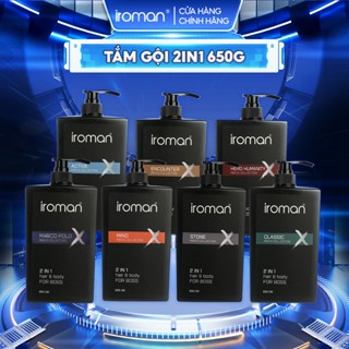 Tắm Gội 2in1 IROMAN 650G Hương Nước Hoa Pháp Cao Cấp Ngăn Ngừa Gàu Kiểm Soát Dầu Nhờn Sạch Sâu Da Đầu Dành Cho Nam Giới