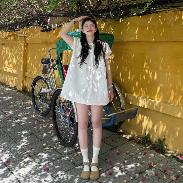 (KÈM QUẦN BẢO HỘ) Váy babydoll tay chuông dáng xoè bèo cổ Hoian Dress | BigBuy360 - bigbuy360.vn