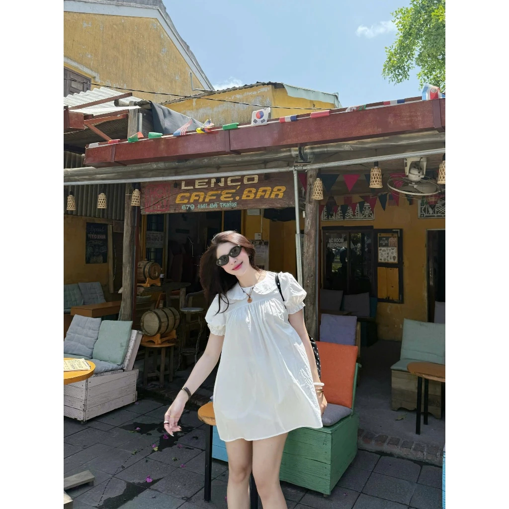 (KÈM QUẦN BẢO HỘ) Váy babydoll tay chuông dáng xoè bèo cổ Hoian Dress | BigBuy360 - bigbuy360.vn