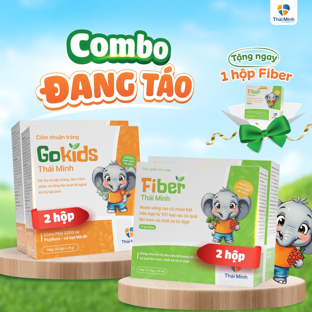 [Combo ĐANG TÁO] 2 hộp Cốm nhuận tràng Gokids Thái Minh & 2 hộp chất xơ Fiber Thái Minh