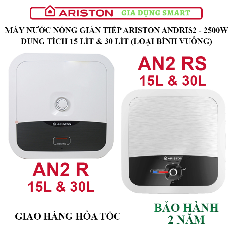 Bình nước nóng gián tiếp Ariston AN2 R - AN2 RS bình vuông 15 lít, 30 lít - Bảo hành tận nhà