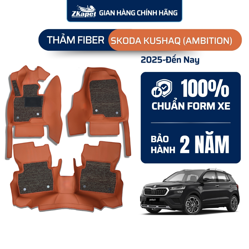 Thảm Lót Sàn Ô Tô Da Fiber Xe Skoda Kushaq (Ambition) năm 2025-Đến Nay 5 chỗ ZKAPET