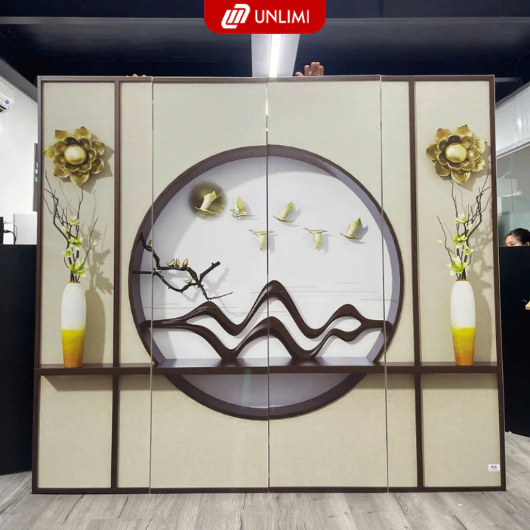 Bình phong bộ 4 tấm in phong thủy trên nền vải Canvas họa tiết hiện đại - GP392