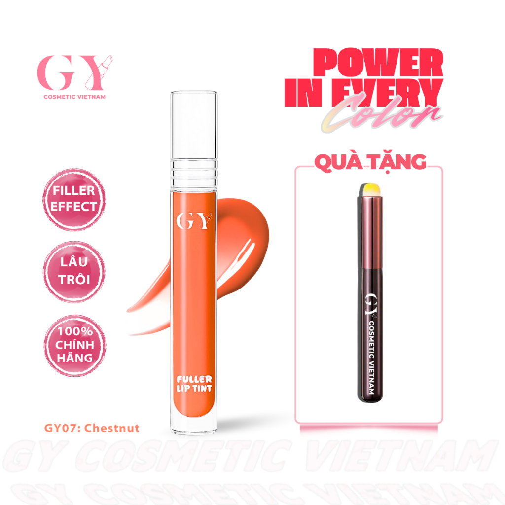 Son Lì Fuller Lip Tint 6ml, Filler Effect, Màu GY07 Chestnut, Mịn Môi, Bám Lâu, Làm Đầy Rãnh Vân Môi