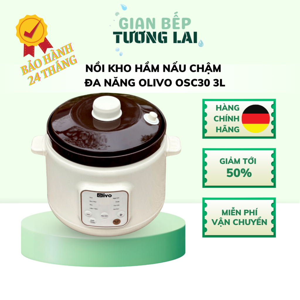Nồi Hầm Chậm OLIVO OSC30 3L Bảng Điều Khiển Điện Tử – Nồi Nấu Cháo Dinh Dưỡng