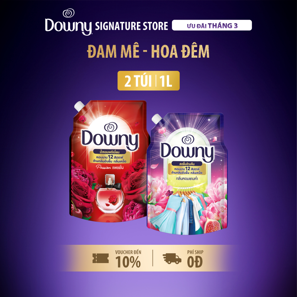 [Downy.] COMBO 2 Nước Xả Vải Mix Mùi Đam Mê 1L + Nhiều Mùi Hương 1L