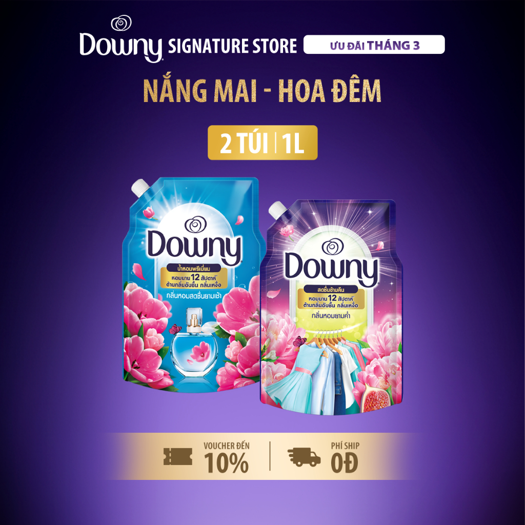 [Downy.] COMBO Nước Xả Vải Mix Mùi Nắng Mai 1L + Nhiều Mùi Hương 1L