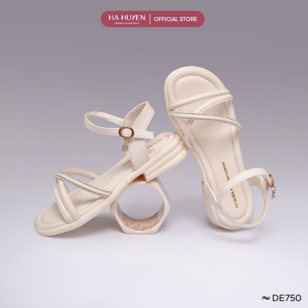 Dép sandal nữ HÀ HUYỀN quai quấn mix đá quai cổ khóa cài 3cm - DE750