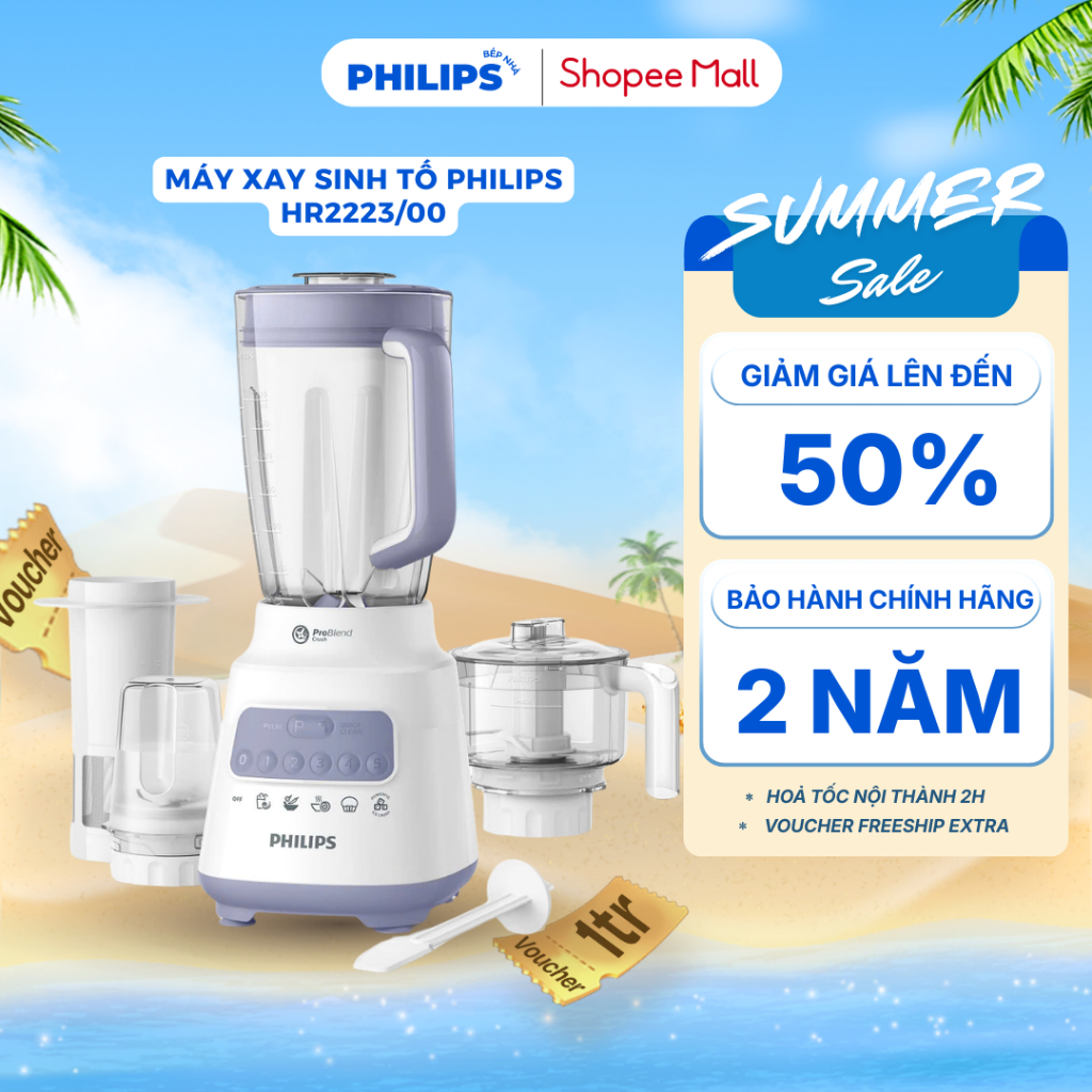 Máy Xay Sinh Tố PHILIPS HR2223 (700W - 2L) Cối xay gia vị, xay thịt đi kèm cũng lõi lọc - BH 2 năm | BigBuy360 - bigbuy360.vn