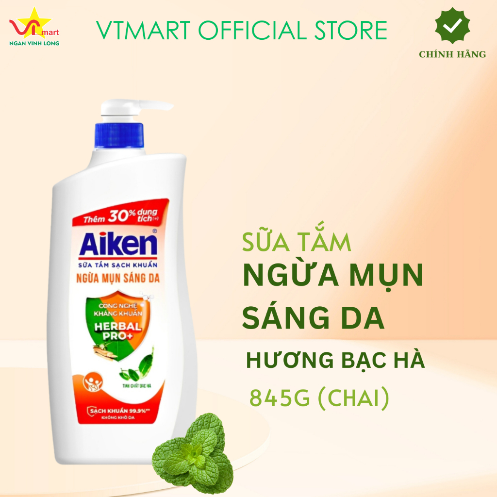 Sữa Tắm Aiken Sạch Khuẩn Ngừa Mụn Sáng Da Chai 845G
