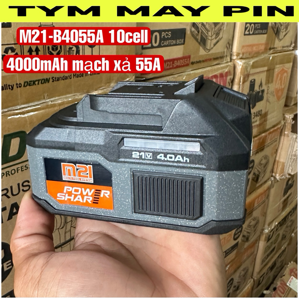 Bộ pin sạc bằng Ion Liti (ắc quy) hiệu DEKTON, model M21-B4055A, 21V, 4.0Ah, màu xám