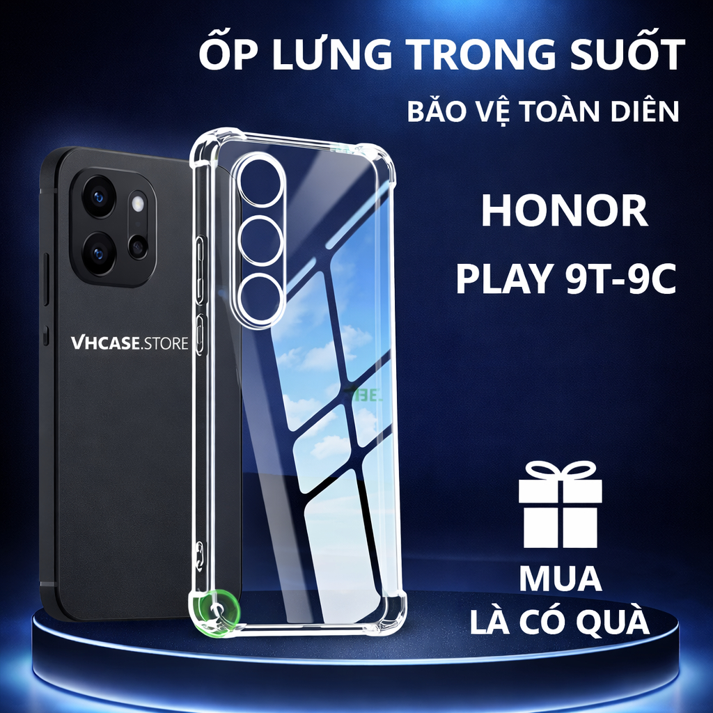 Ốp lưng Honor Play 9T, Play 9C chống sốc, trong suốt, silicon, bảo vệ camera-VHCASE.STORE