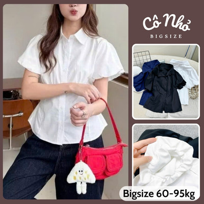 Áo Sơ Mi Bigsize Nữ Tay Phồng Ngắn Thiết Kế Thắt Eo Dễ Thương Đi Học Đi Làm SM192
