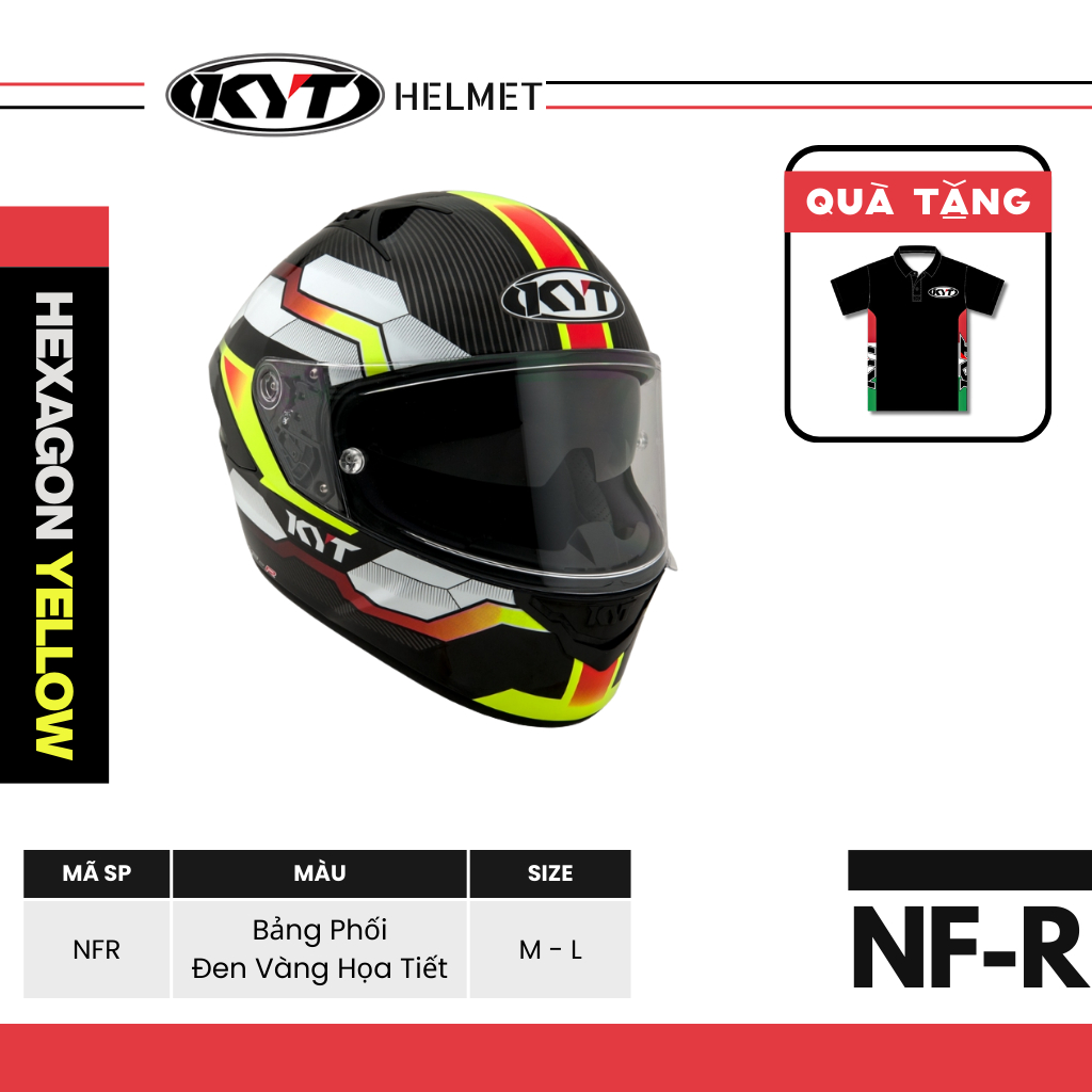 KYT - Mũ bảo hiểm Fullface - NFR HEXAGON YELLOW - Nổi Bật Cá Tính Như Tay Đua