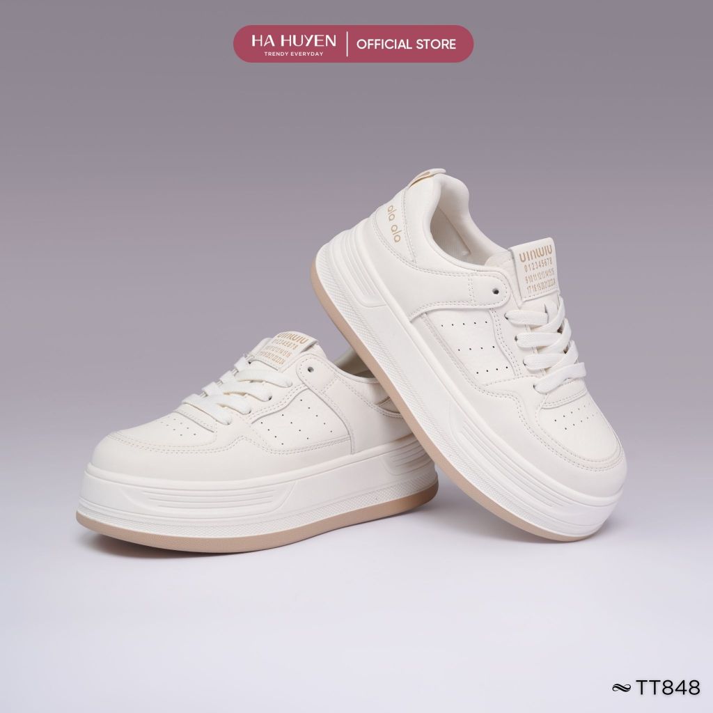 Giày thể thao Sneaker nữ HÀ HUYỀN da lì đục lỗ độn đế 4cm - TT848
