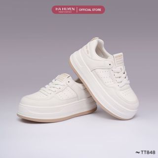 Giày thể thao Sneaker nữ HÀ HUYỀN da lì đục lỗ độn đế 4cm - TT848
