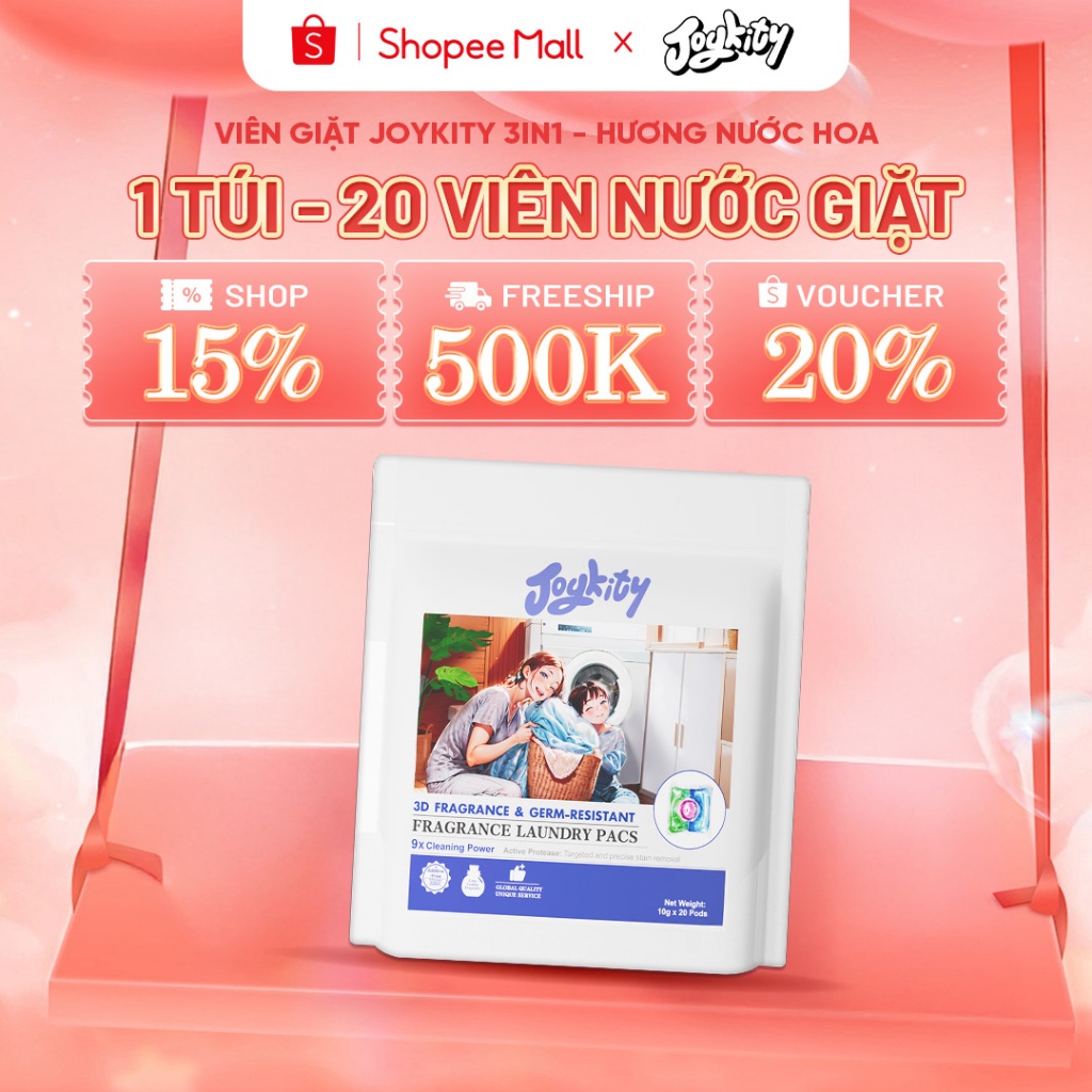 [MUA 1 TẶNG 1] Viên Giặt Hương Nước Hoa Joykity Công Thức 3in1 An Toàn Cho Da Lưu Hương 24 Giờ - 20V