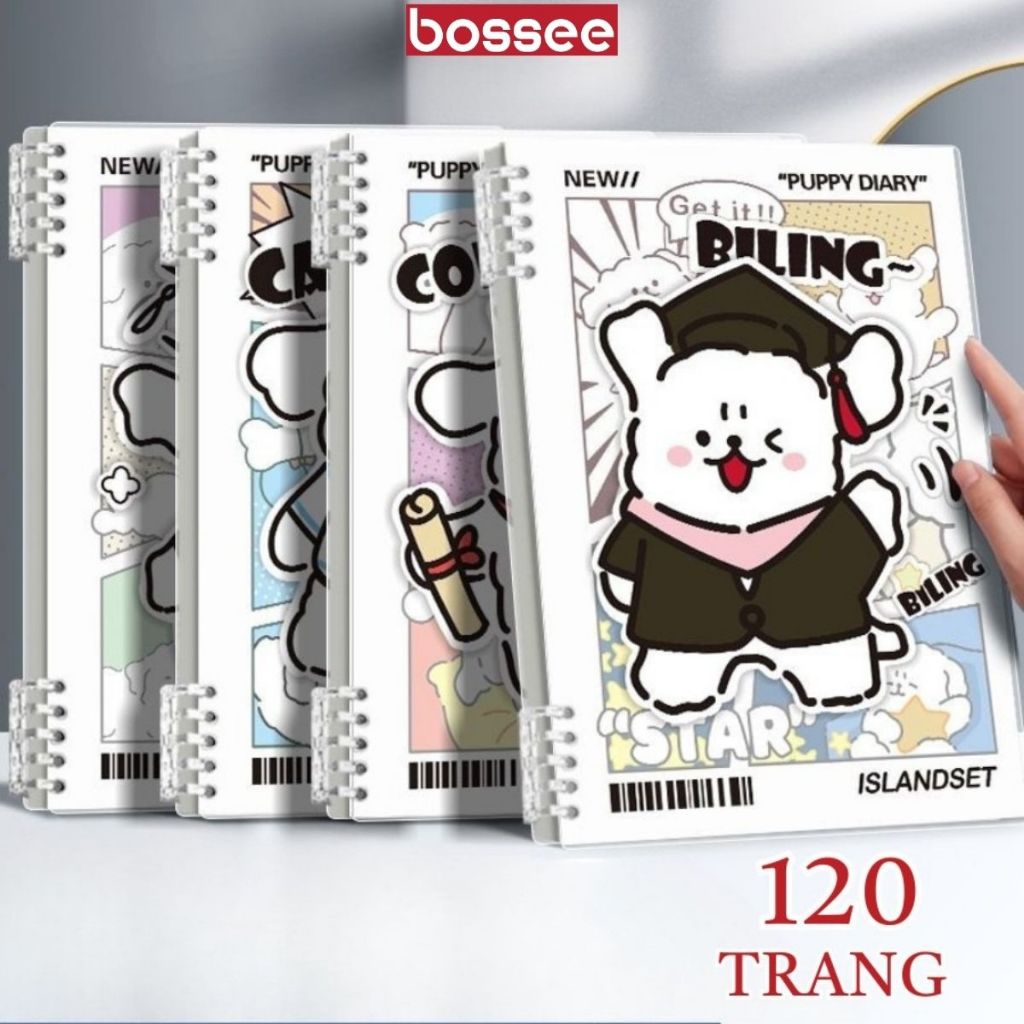 Sổ còng A5 B5 bìa cún con dễ thuơng kèm 120 trang giấy kẻ ngang/kẻ vuông, sổ còng nhựa 10 chấu nhẹ tay, bìa xinh