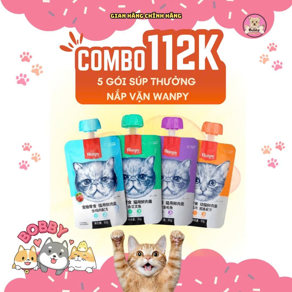 Súp Thưởng Wanpy Nắp Vặn 90g cho mèo - Tiện Lợi, Ngon Lành, Dễ Dùng.